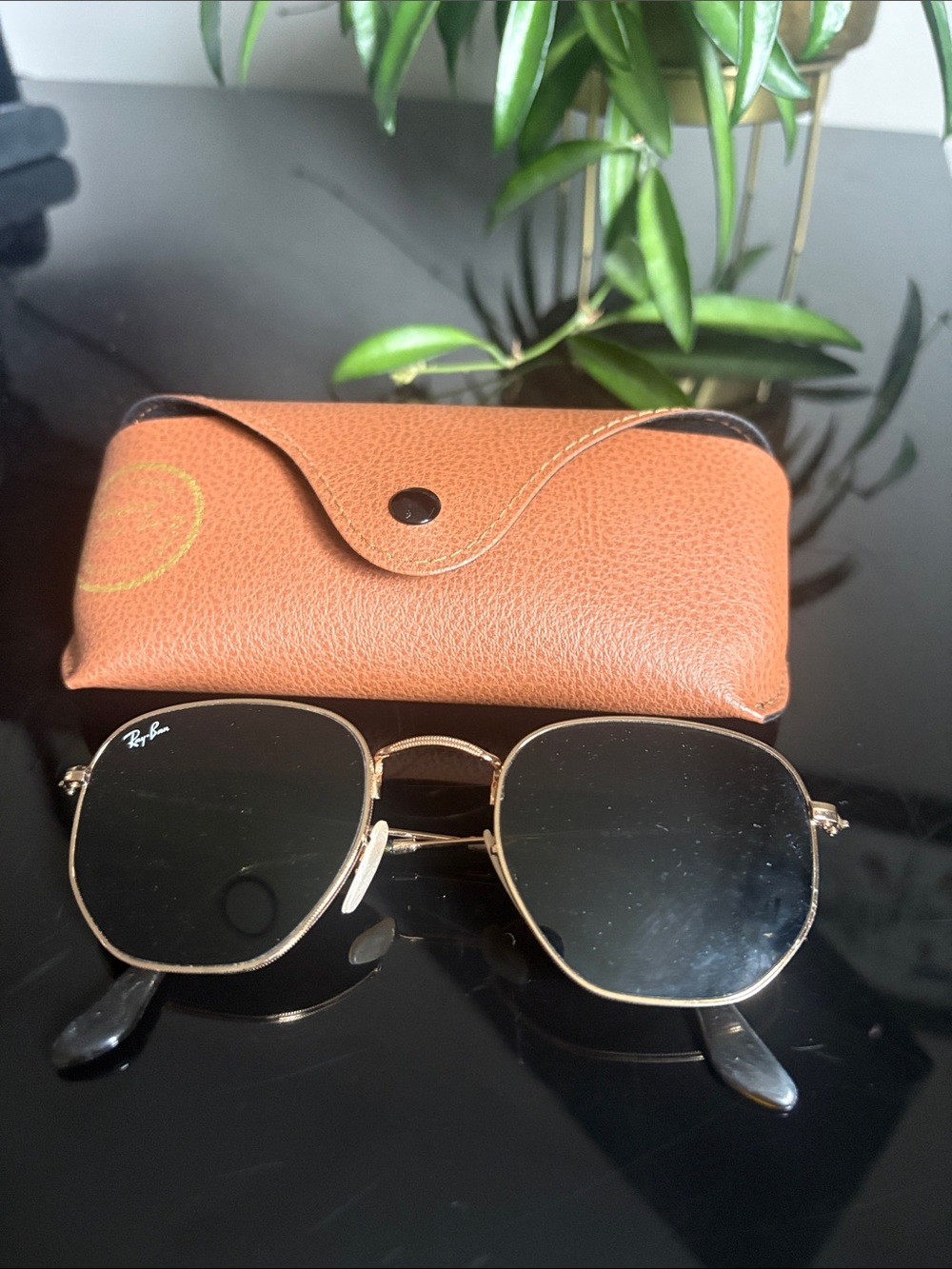 Ray-Ban Gold Frame Sunglasses with Black Lenses